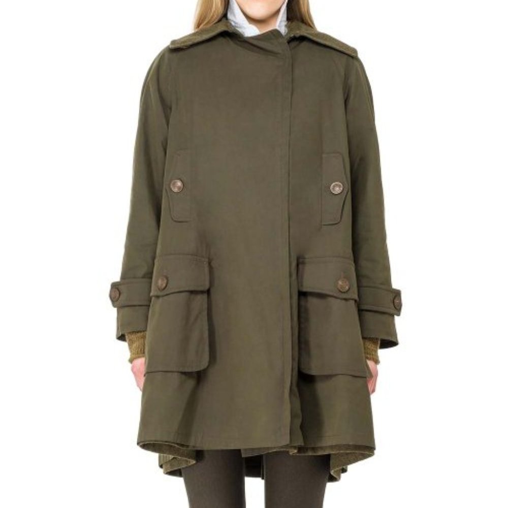 Max Studio Dark Green Button Tab-Sleeve Pocket Coat (XS) NWT